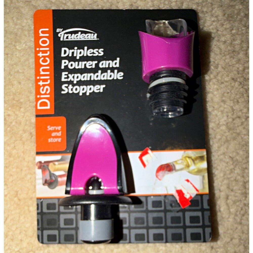 Trudeau Dripless Wine Pourer & Expandable Stopper Set, Purple, 2-Piece